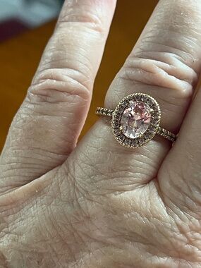 Sterling Halo Ring with Pink morganite Stone , beautiful!